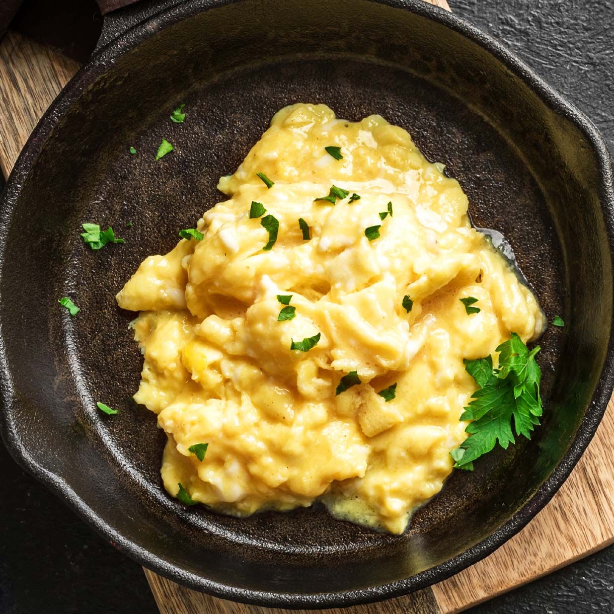 scrambled eggs being cooked